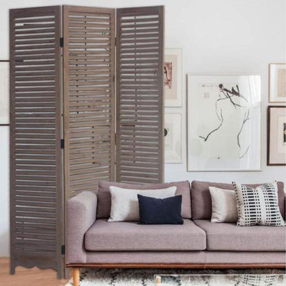 HomeRoots Shutter Three Panel Room Divider Screen With Distressed Light Wood Finish