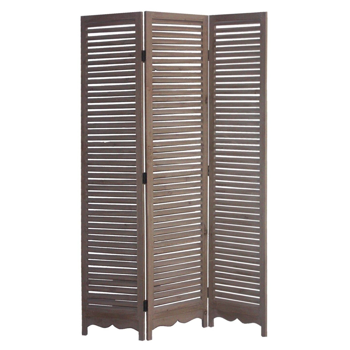 HomeRoots Shutter Three Panel Room Divider Screen With Distressed Light Wood Finish