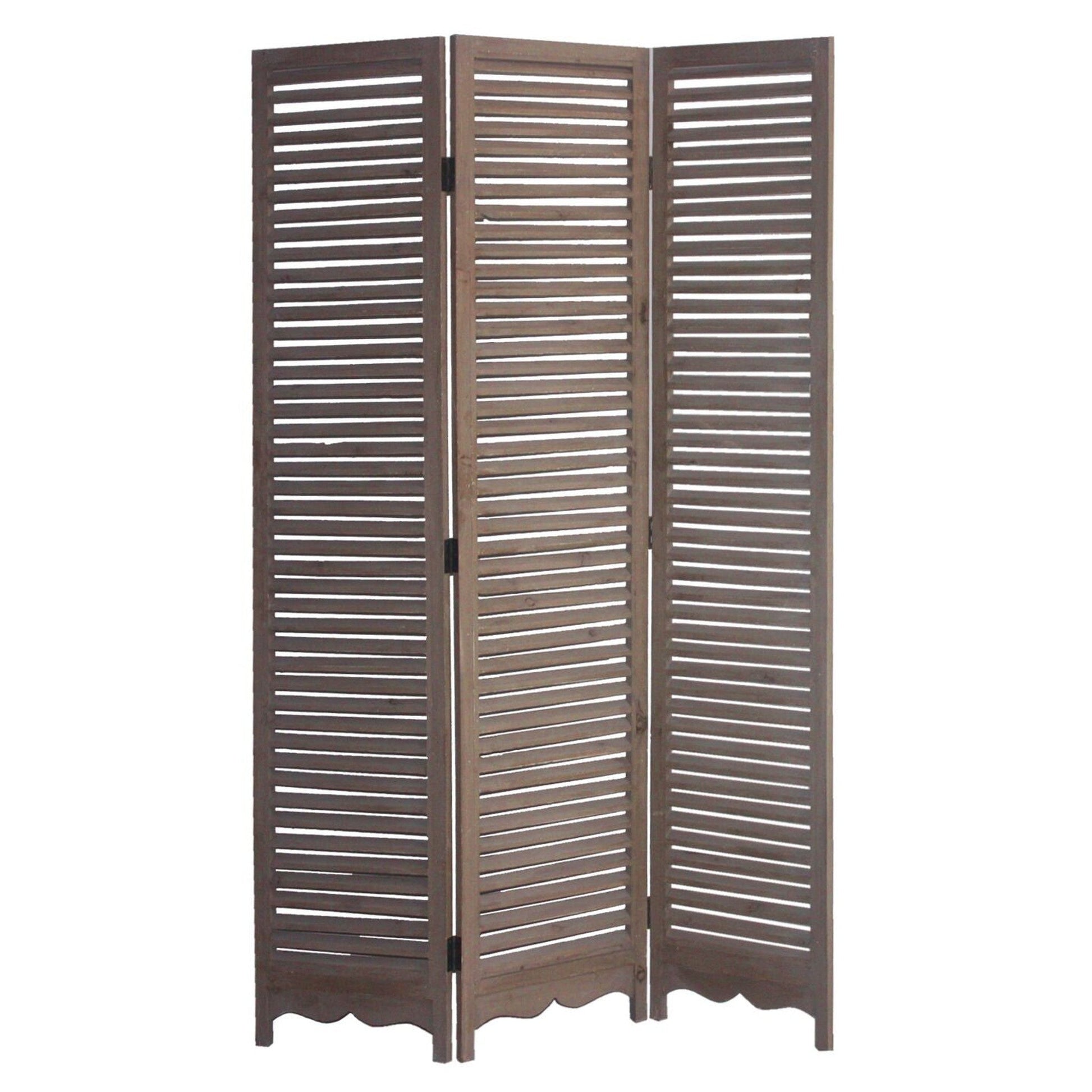 HomeRoots Shutter Three Panel Room Divider Screen With Distressed Light Wood Finish