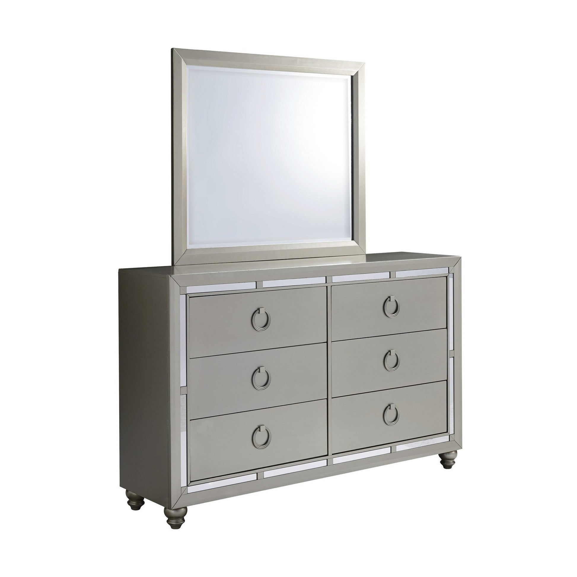 silver and mirror dresser HomeRoots Silver Champagne Tone Dresser with Mirror Trim Accent 6 Drawers