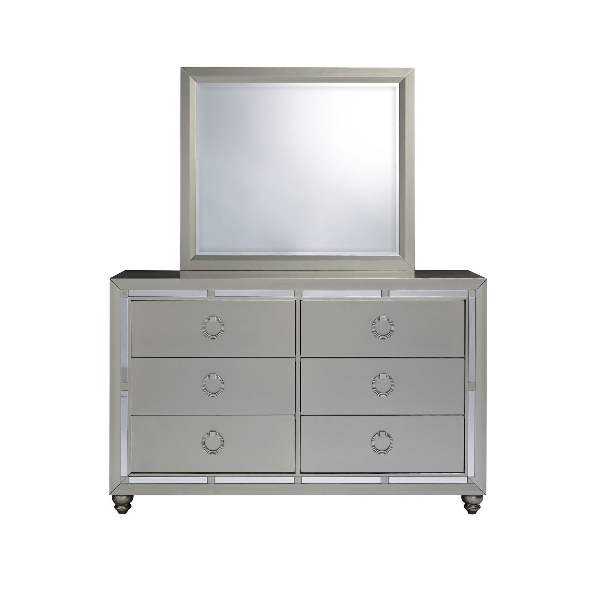 HomeRoots Silver Champagne Tone Dresser With Mirror Trim Accent 6 Draw – US Bath Store HomeRoots Silver Champagne Tone Dresser With Mirror Trim Accent 6 Draw – US Bath Store