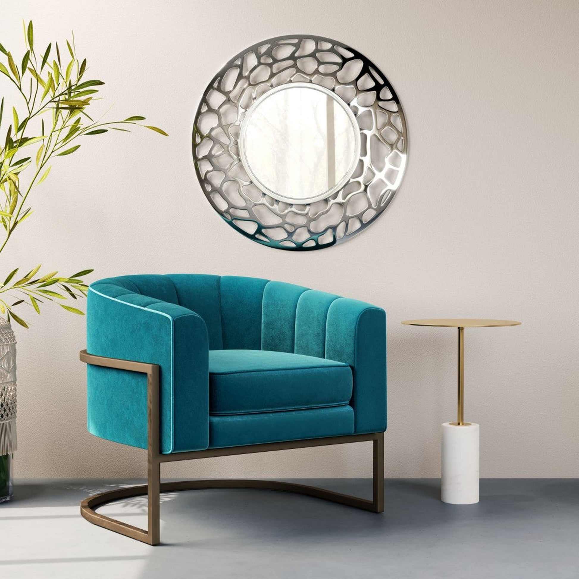 HomeRoots Silver Coral Pattern Round Mirror