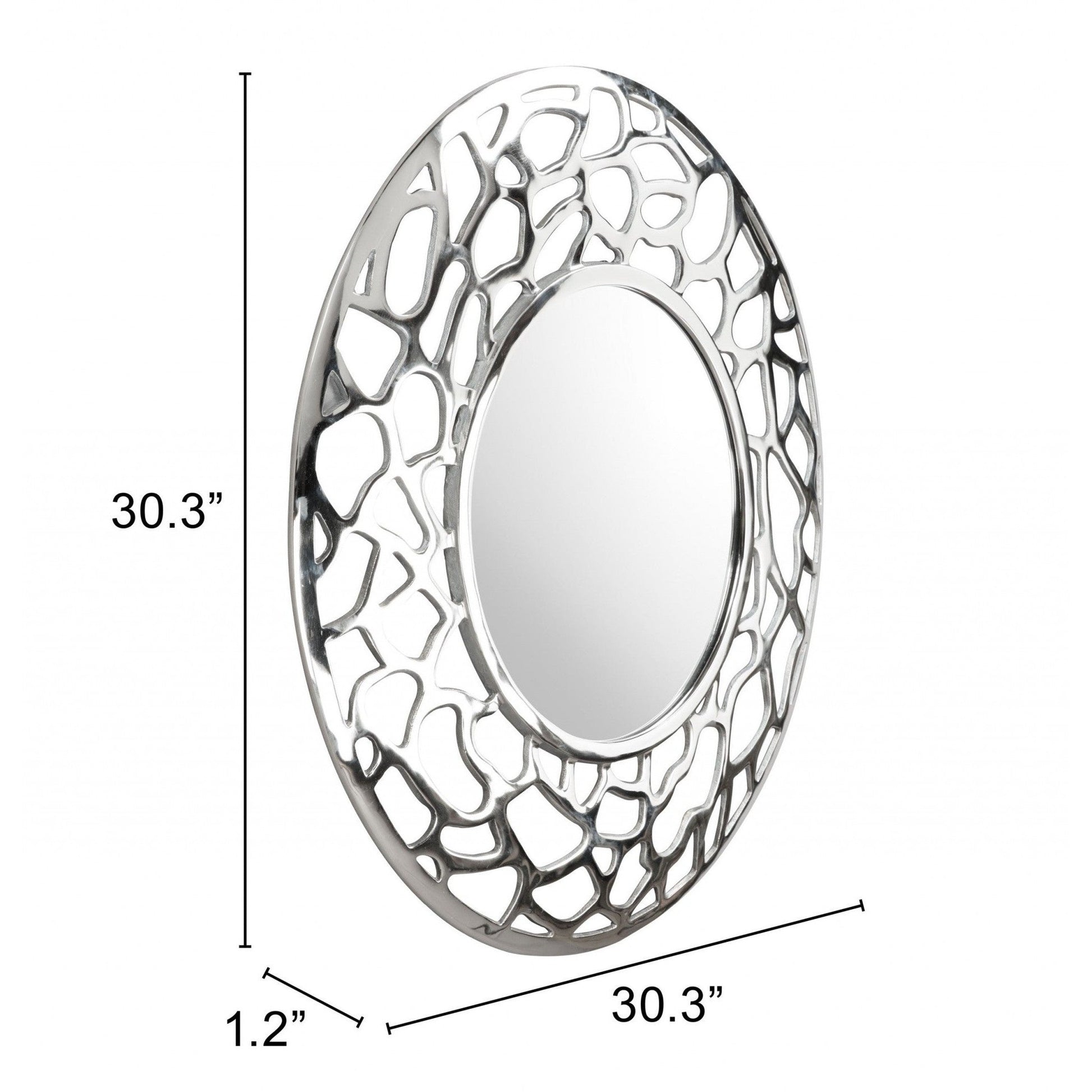 HomeRoots Silver Coral Pattern Round Mirror