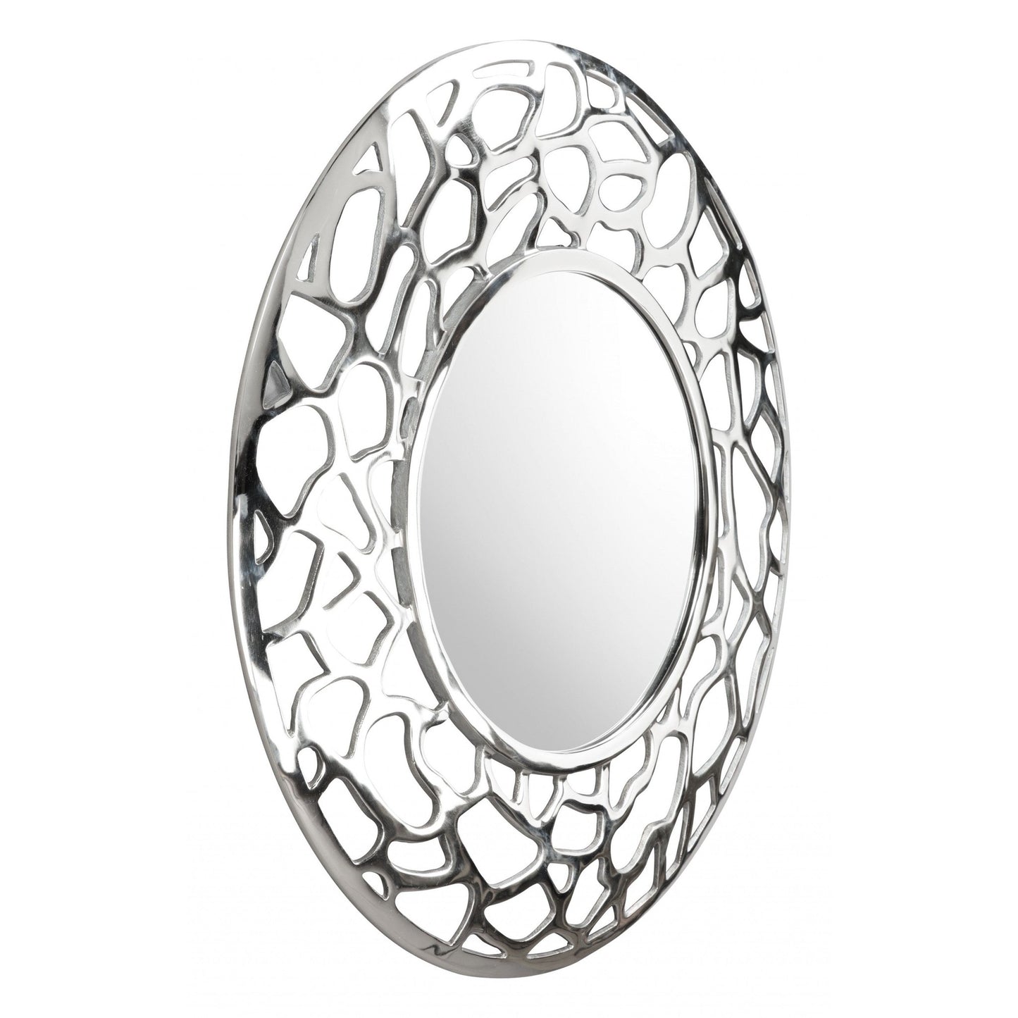 HomeRoots Silver Coral Pattern Round Mirror