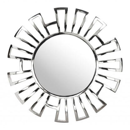 HomeRoots Silver Geometric Design Round Mirror