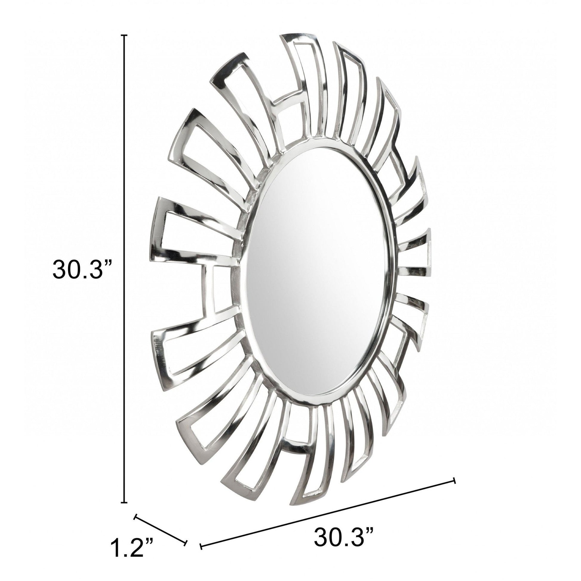 HomeRoots Silver Geometric Design Round Mirror
