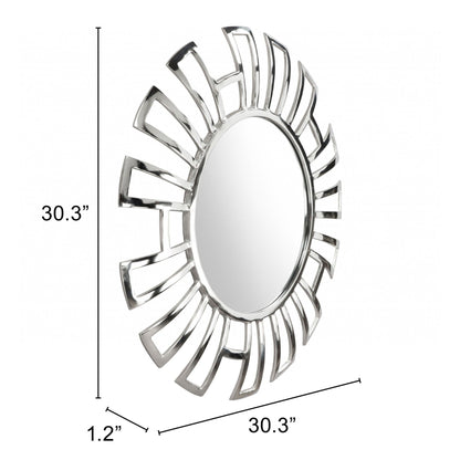 HomeRoots Silver Geometric Design Round Mirror