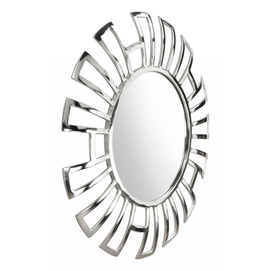 HomeRoots Silver Geometric Design Round Mirror
