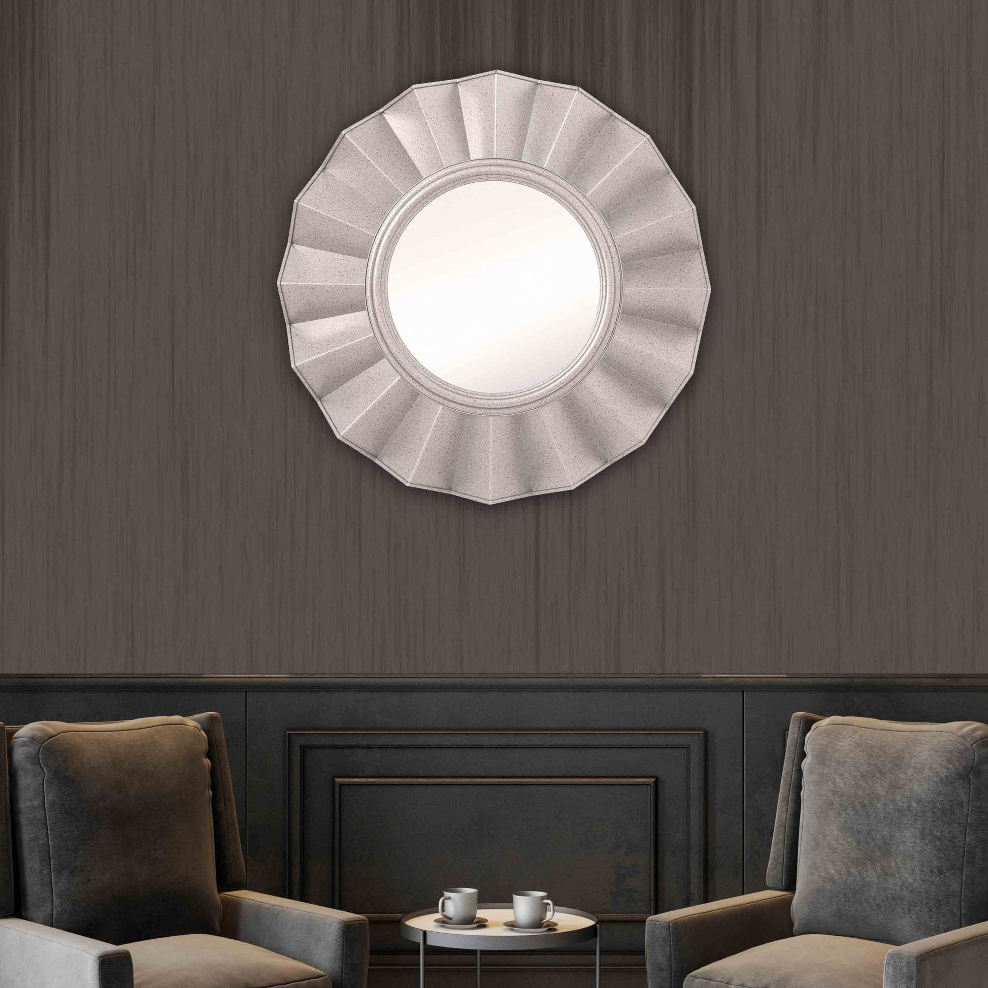 HomeRoots Silver Glass Round Ruffle Mirror