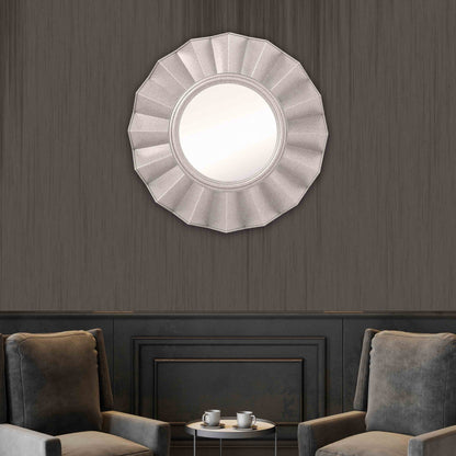 HomeRoots Silver Glass Round Ruffle Mirror