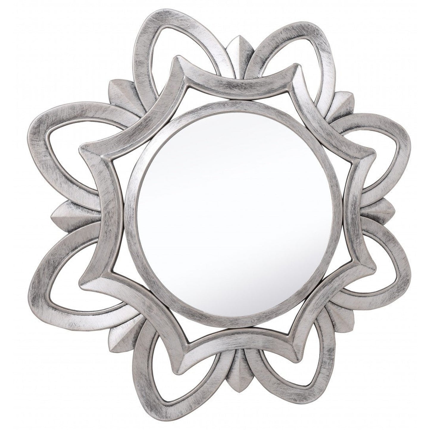 HomeRoots Silver Glass Round Sunburst Mirror
