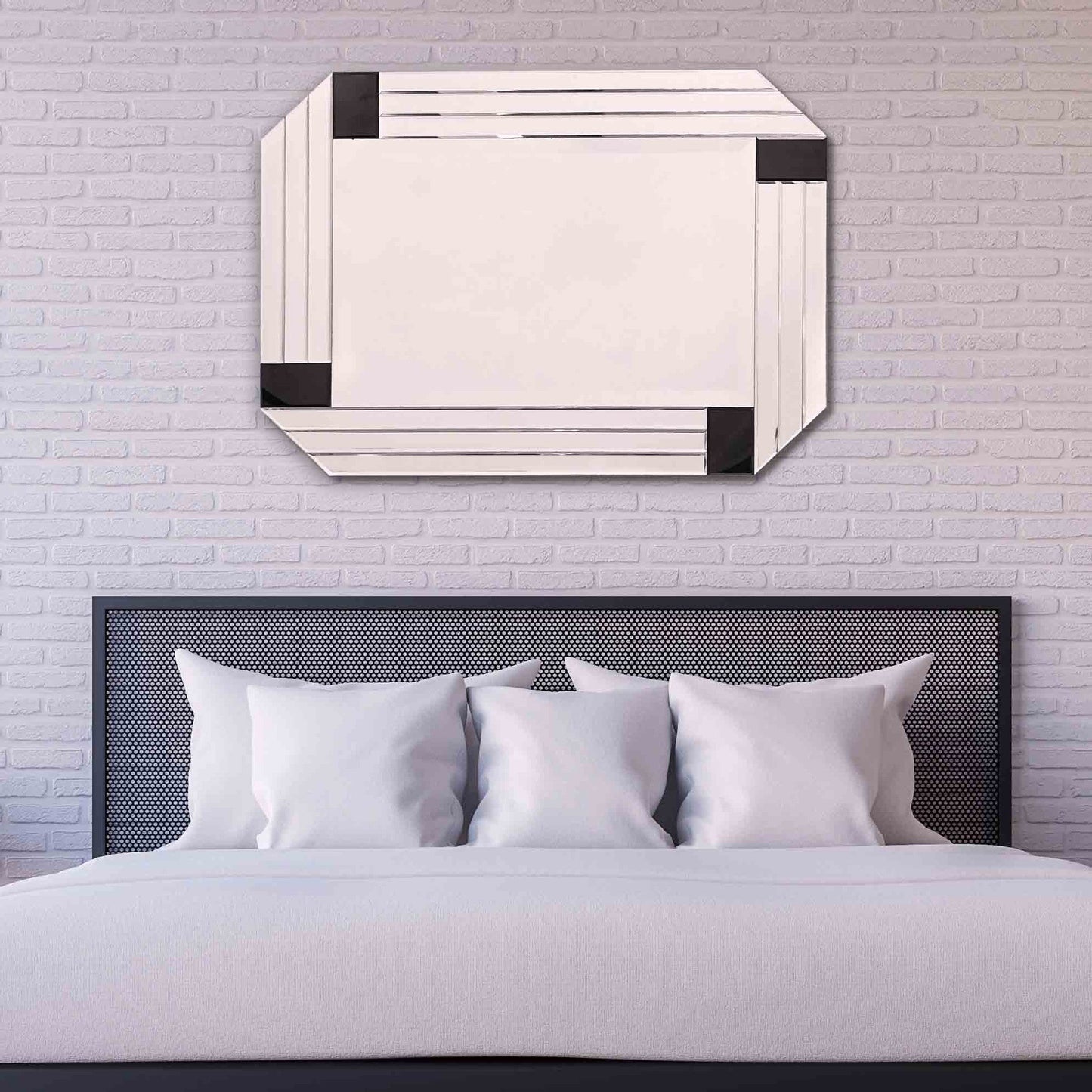 HomeRoots Silver Round Mirror with Black Corners