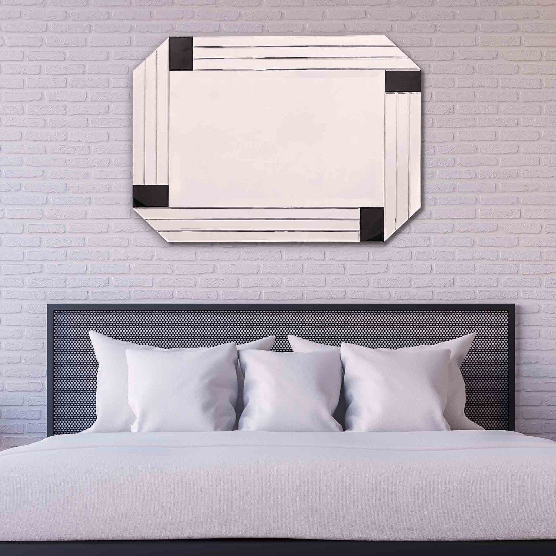 HomeRoots Silver Round Mirror with Black Corners