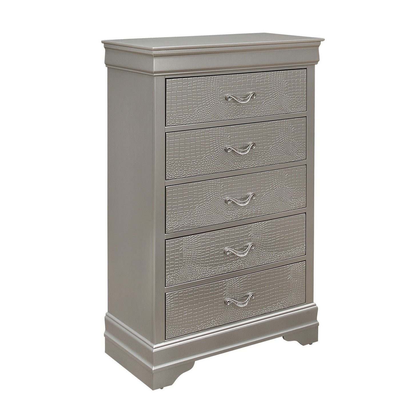 HomeRoots Silver Tone Cabinet With 5 Spacious Interior Drawers