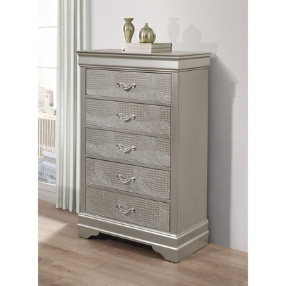 HomeRoots Silver Tone Cabinet With 5 Spacious Interior Drawers