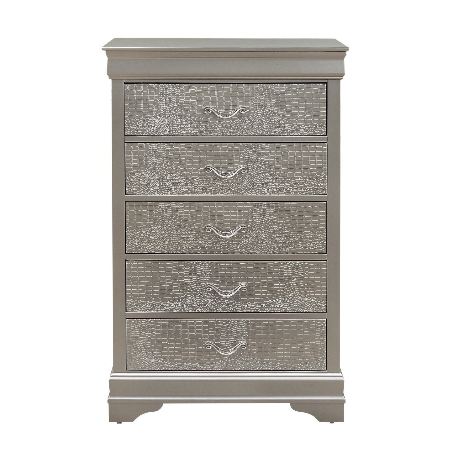 HomeRoots Silver Tone Cabinet With 5 Spacious Interior Drawers