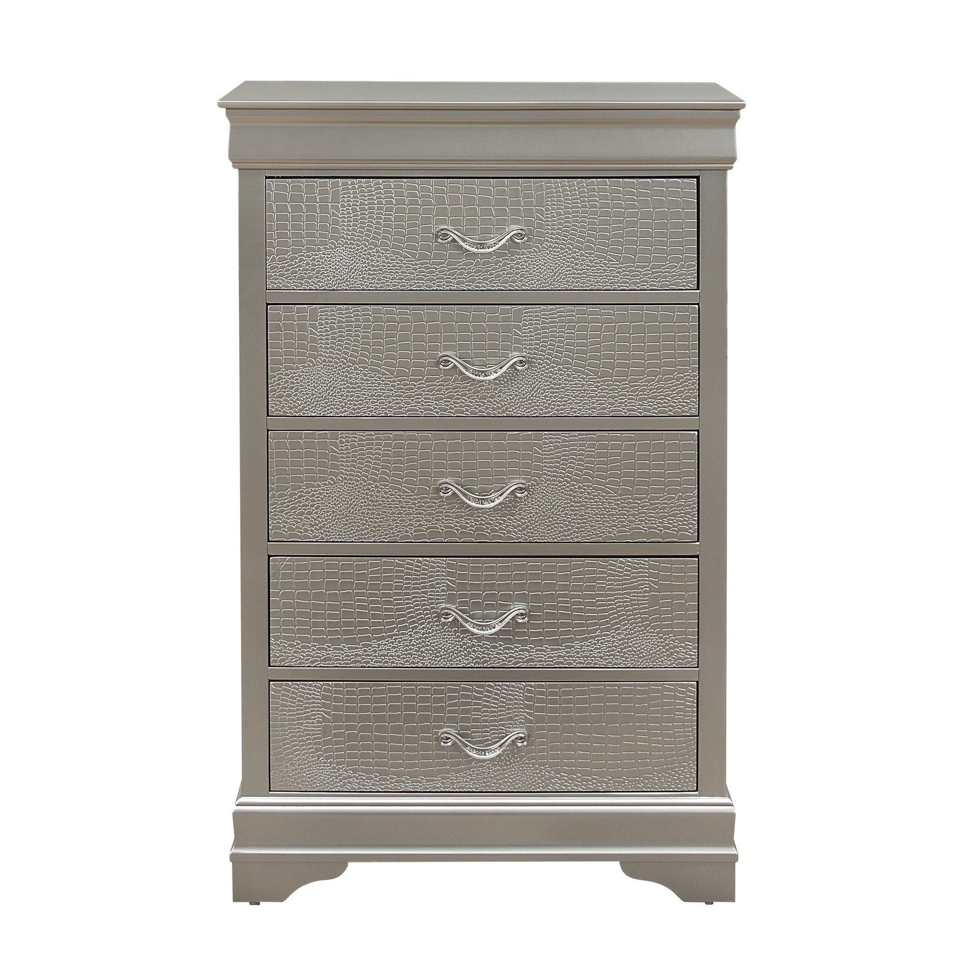 HomeRoots Silver Tone Cabinet With 5 Spacious Interior Drawers