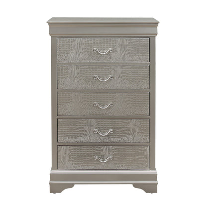 HomeRoots Silver Tone Cabinet With 5 Spacious Interior Drawers