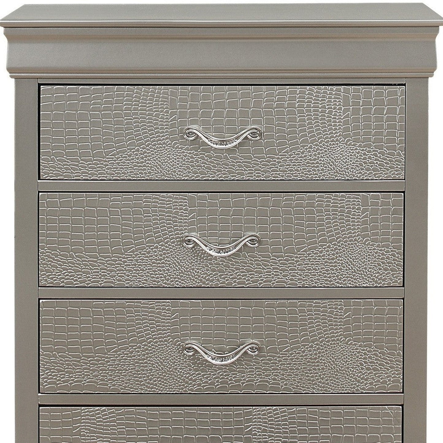 HomeRoots Silver Tone Cabinet With 5 Spacious Interior Drawers