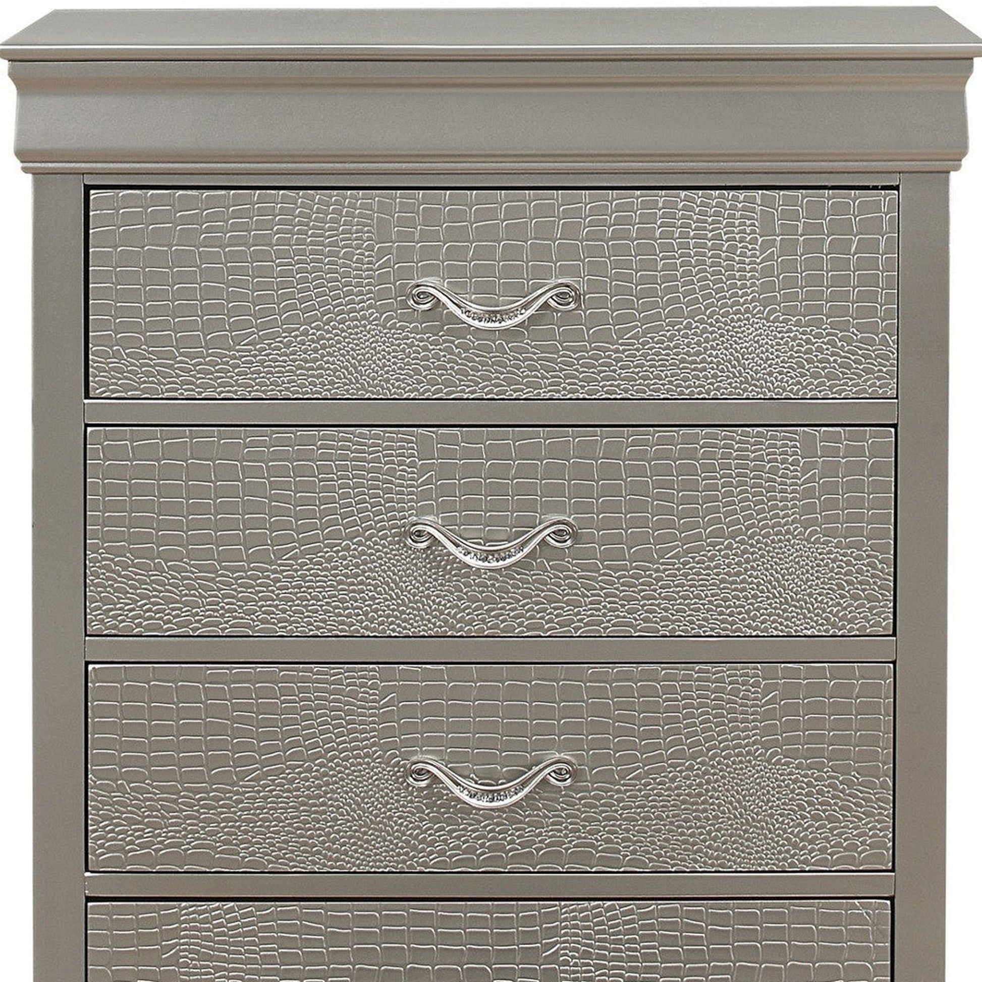 HomeRoots Silver Tone Cabinet With 5 Spacious Interior Drawers