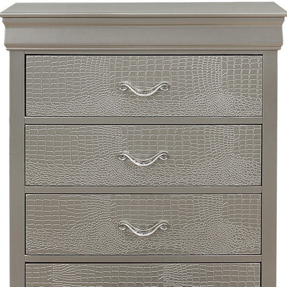 HomeRoots Silver Tone Cabinet With 5 Spacious Interior Drawers