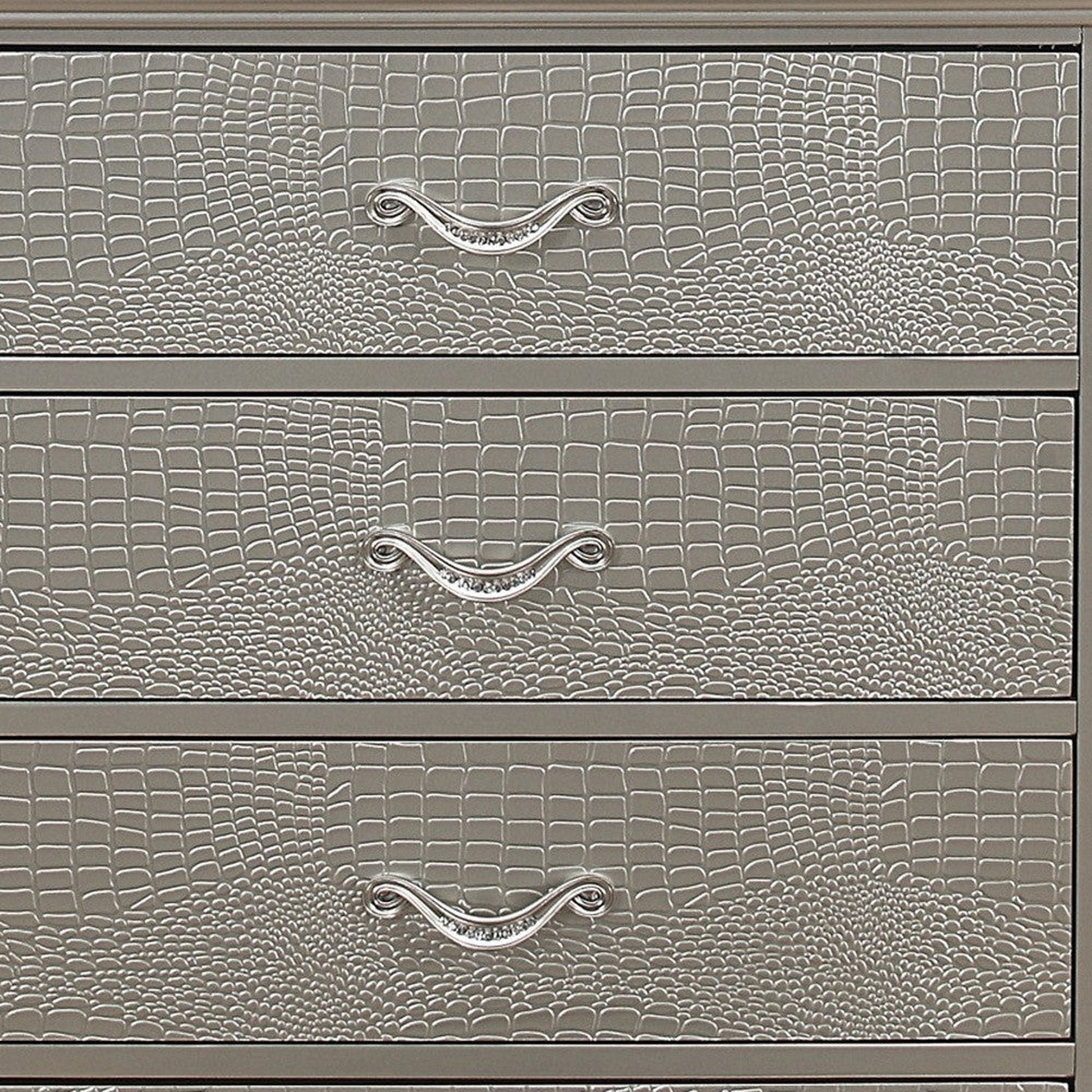 HomeRoots Silver Tone Cabinet With 5 Spacious Interior Drawers