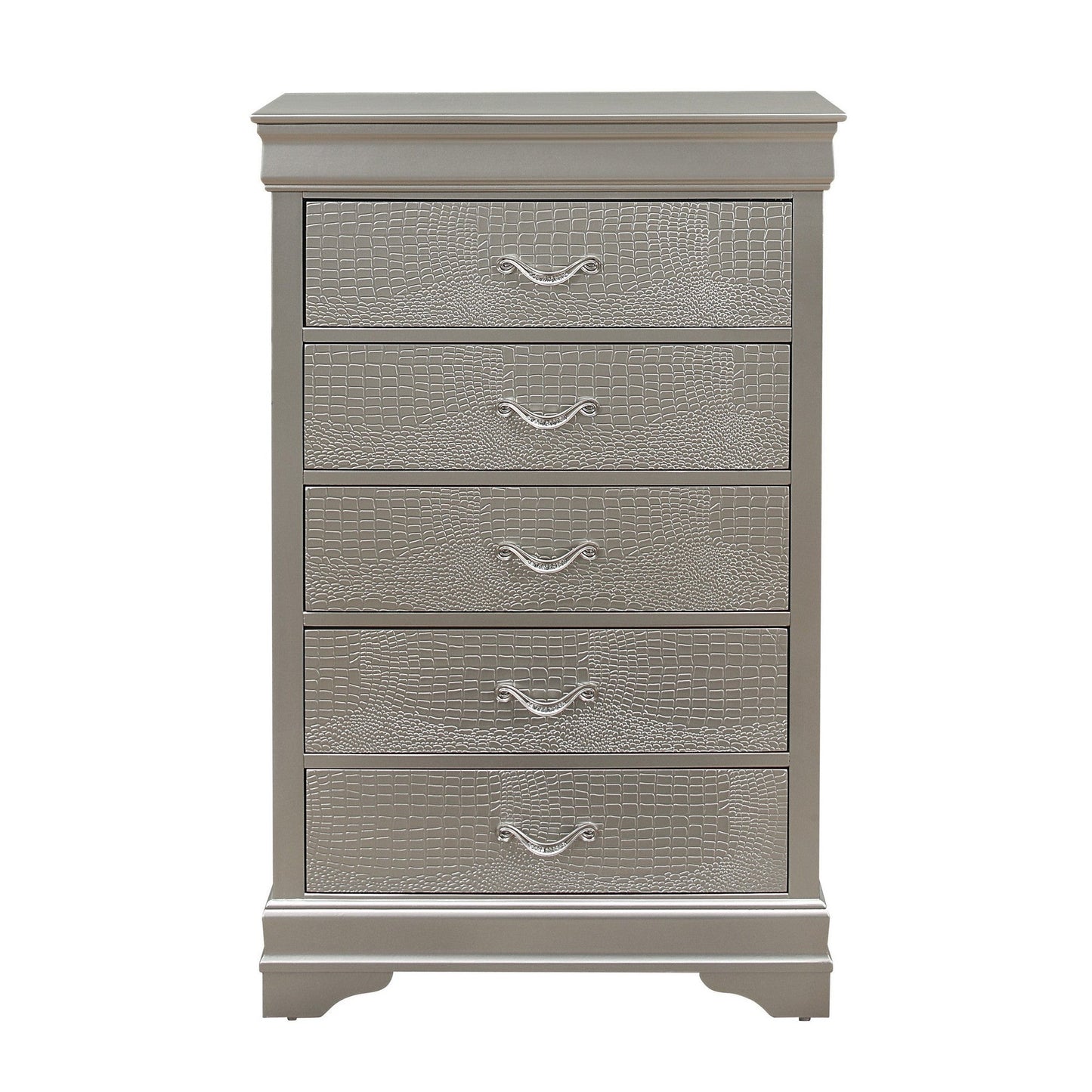 HomeRoots Silver Tone Cabinet With 5 Spacious Interior Drawers