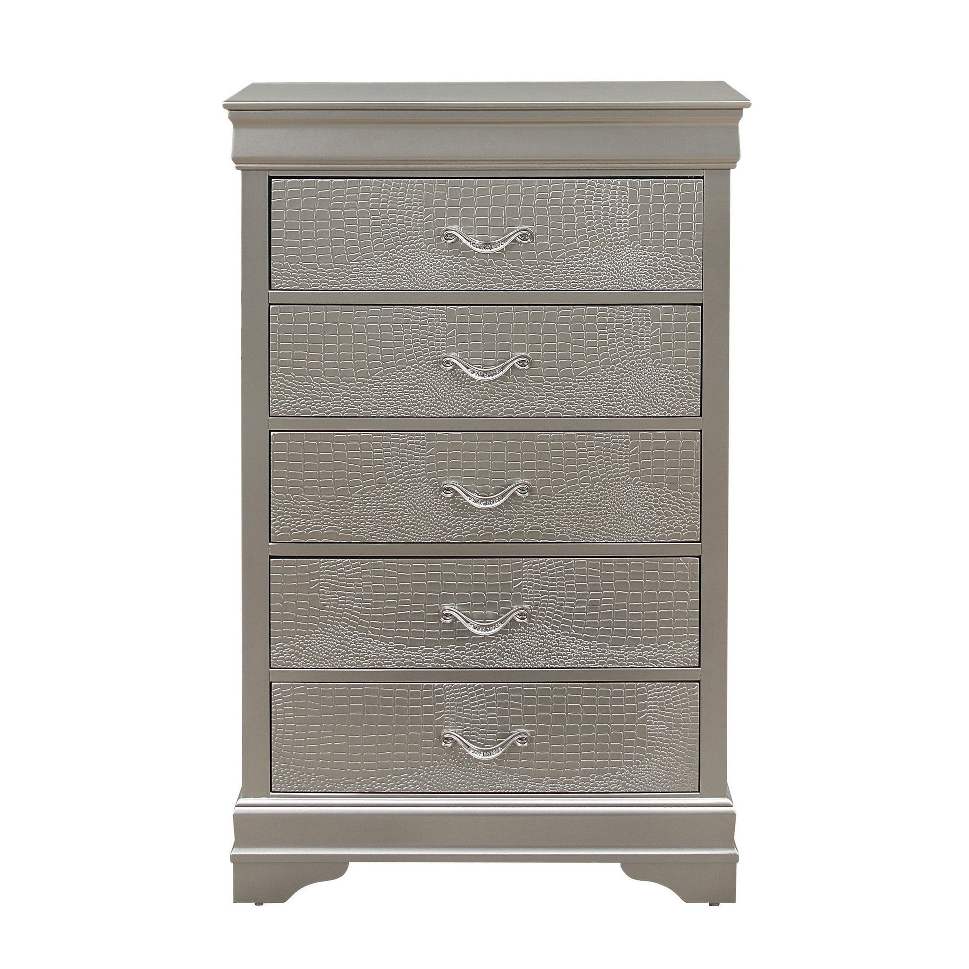HomeRoots Silver Tone Cabinet With 5 Spacious Interior Drawers