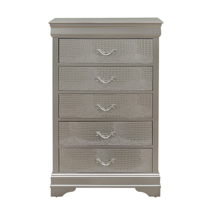 HomeRoots Silver Tone Cabinet With 5 Spacious Interior Drawers