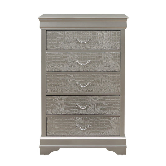 HomeRoots Silver Tone Cabinet With 5 Spacious Interior Drawers
