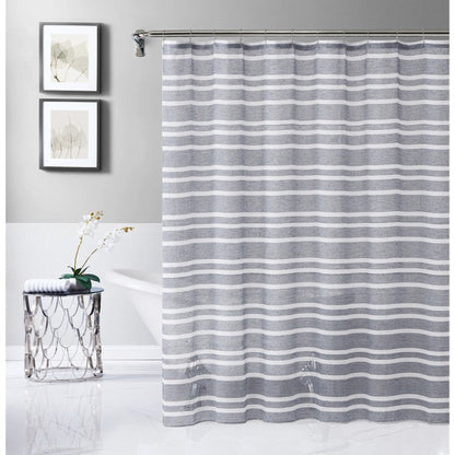 HomeRoots Silvery Gray And White Striped Shower Curtain