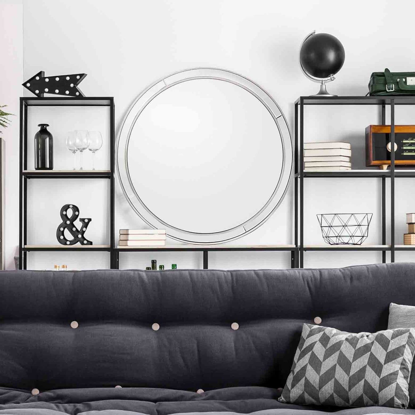 HomeRoots Simply Lined Silver Mirror