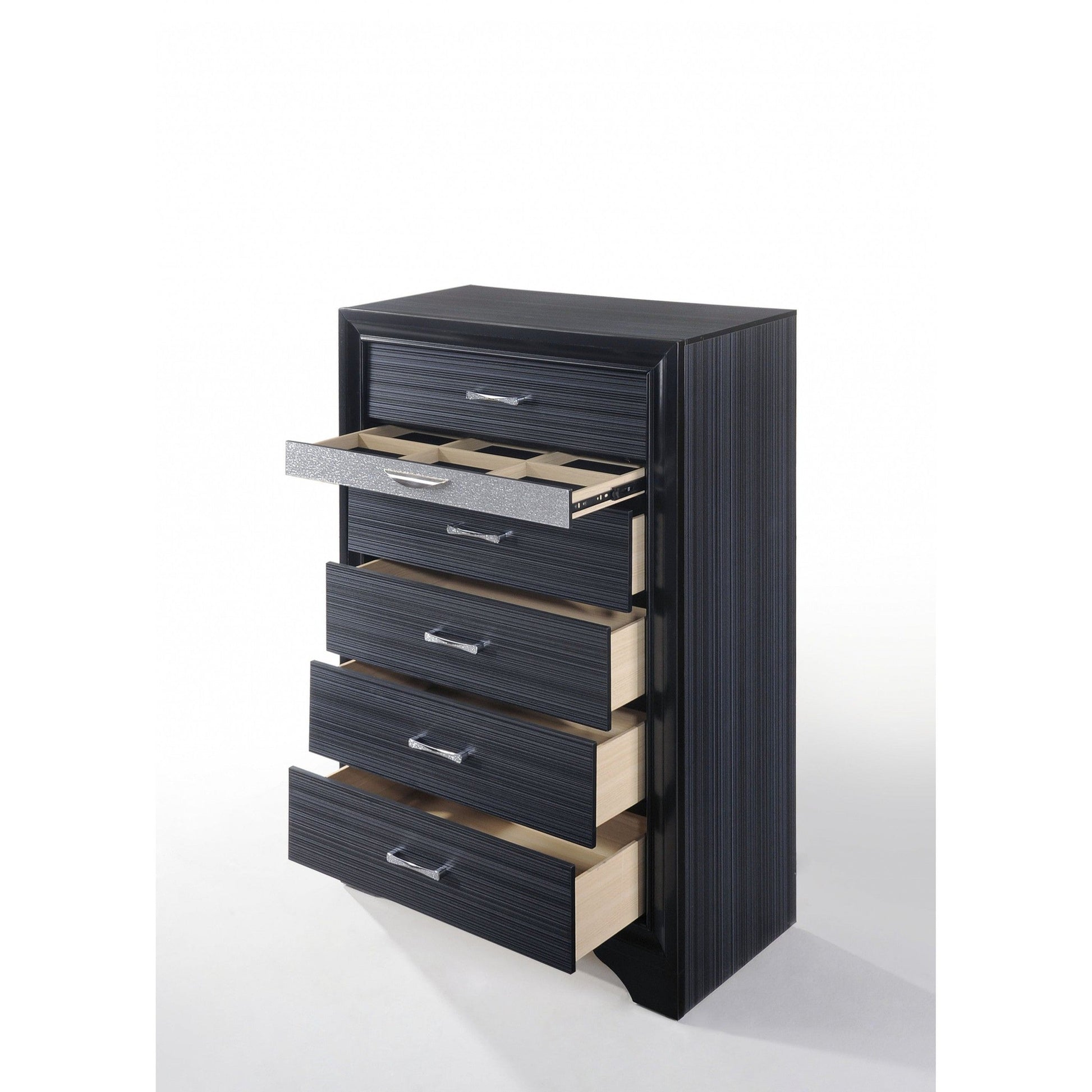 HomeRoots Sleek 51' Black 6 Drawer Cabinet Dresser