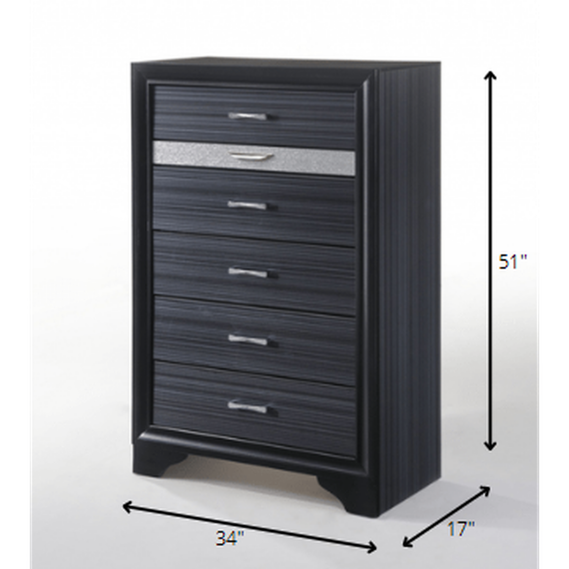 HomeRoots Sleek 51' Black 6 Drawer Cabinet Dresser