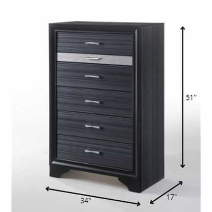 HomeRoots Sleek 51' Black 6 Drawer Cabinet Dresser