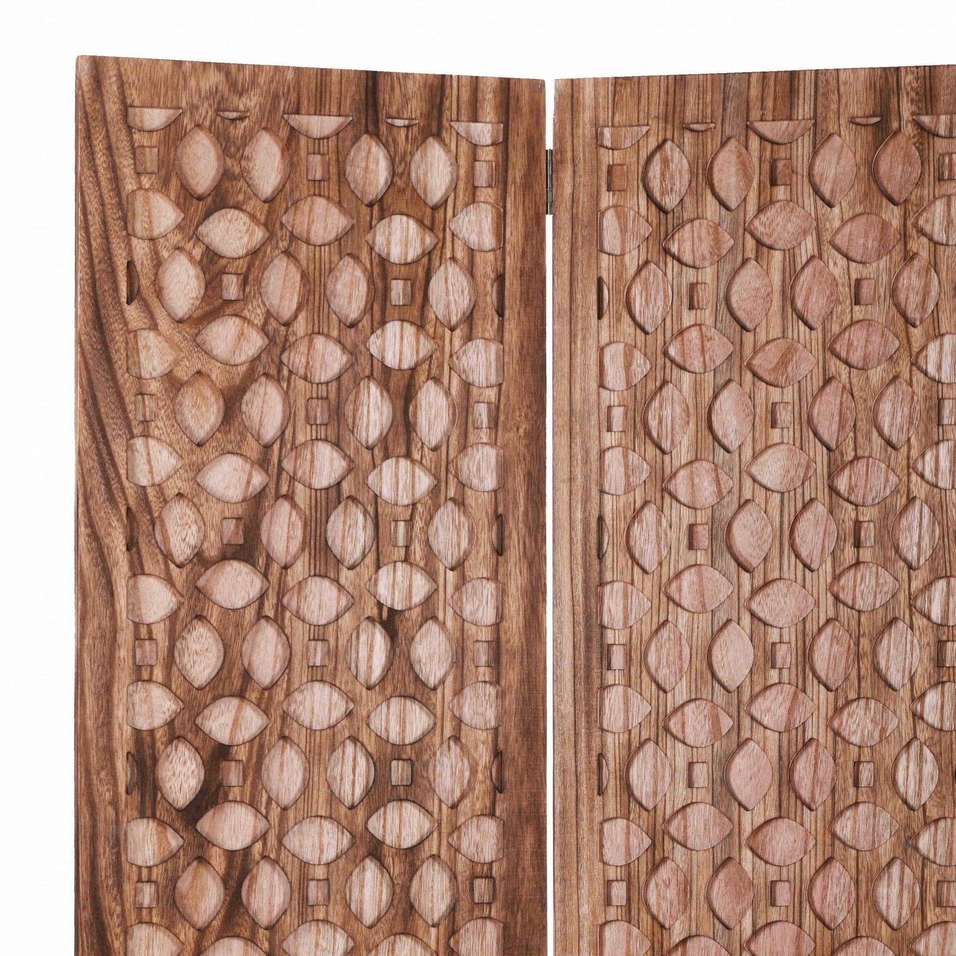 HomeRoots Stunning Carved Wood Room Divider Screen in Brown Finish