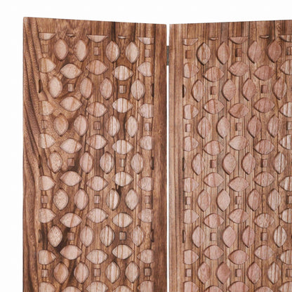 HomeRoots Stunning Carved Wood Room Divider Screen in Brown Finish