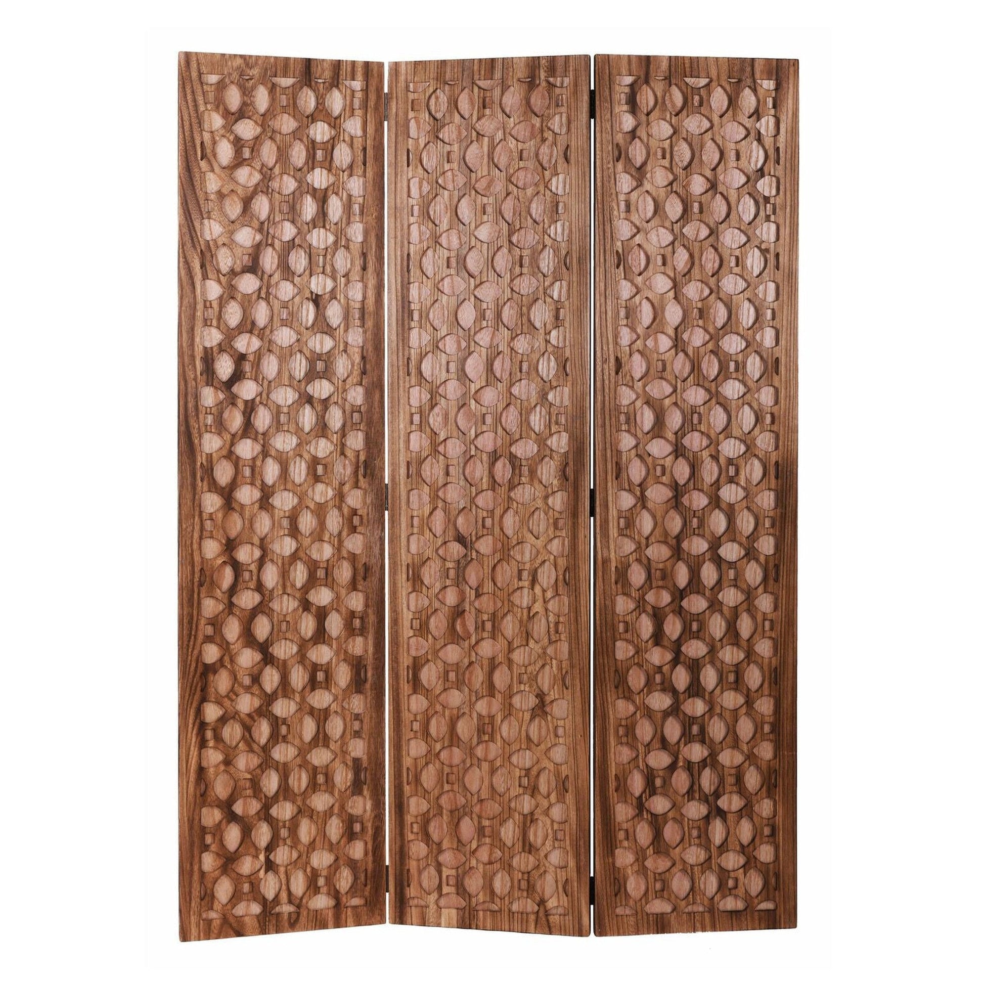 HomeRoots Stunning Carved Wood Room Divider Screen in Brown Finish