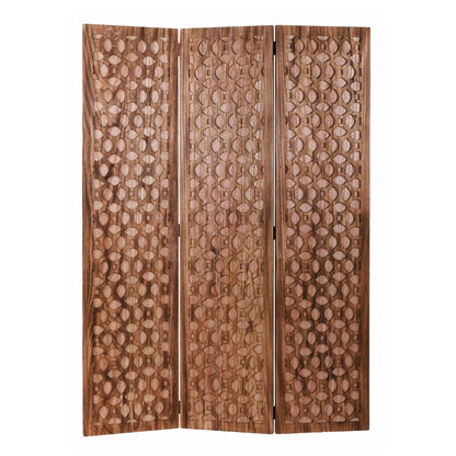 HomeRoots Stunning Carved Wood Room Divider Screen in Brown Finish