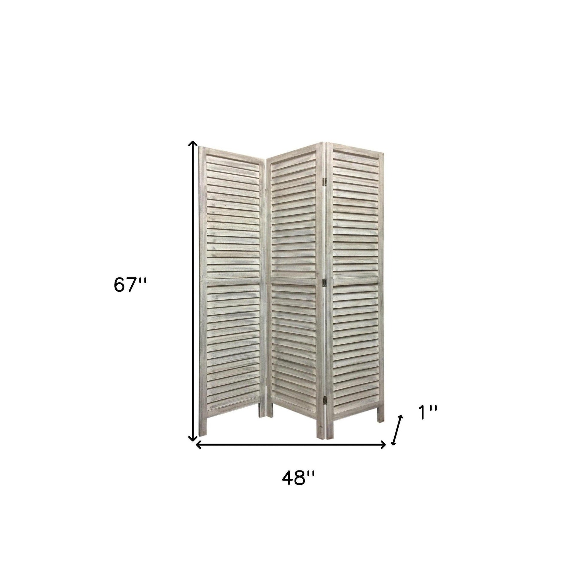 HomeRoots Stylish Three Panel Shutter Divider Screen in Washed White Finish
