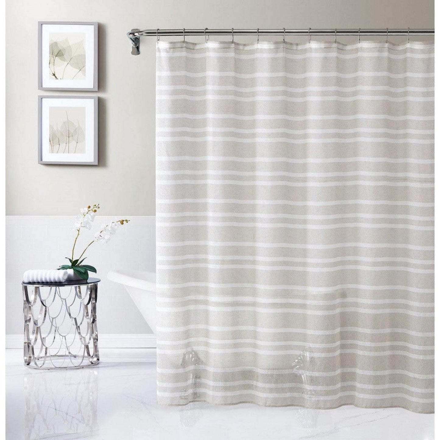HomeRoots Taupe And White Striped Shower Curtain