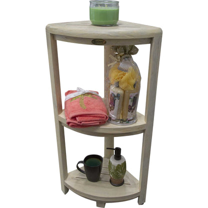 HomeRoots Teak Three Tier Corner Shower Shelf in White Finish
