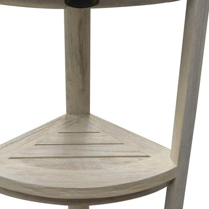 HomeRoots Teak Three Tier Corner Shower Shelf in White Finish