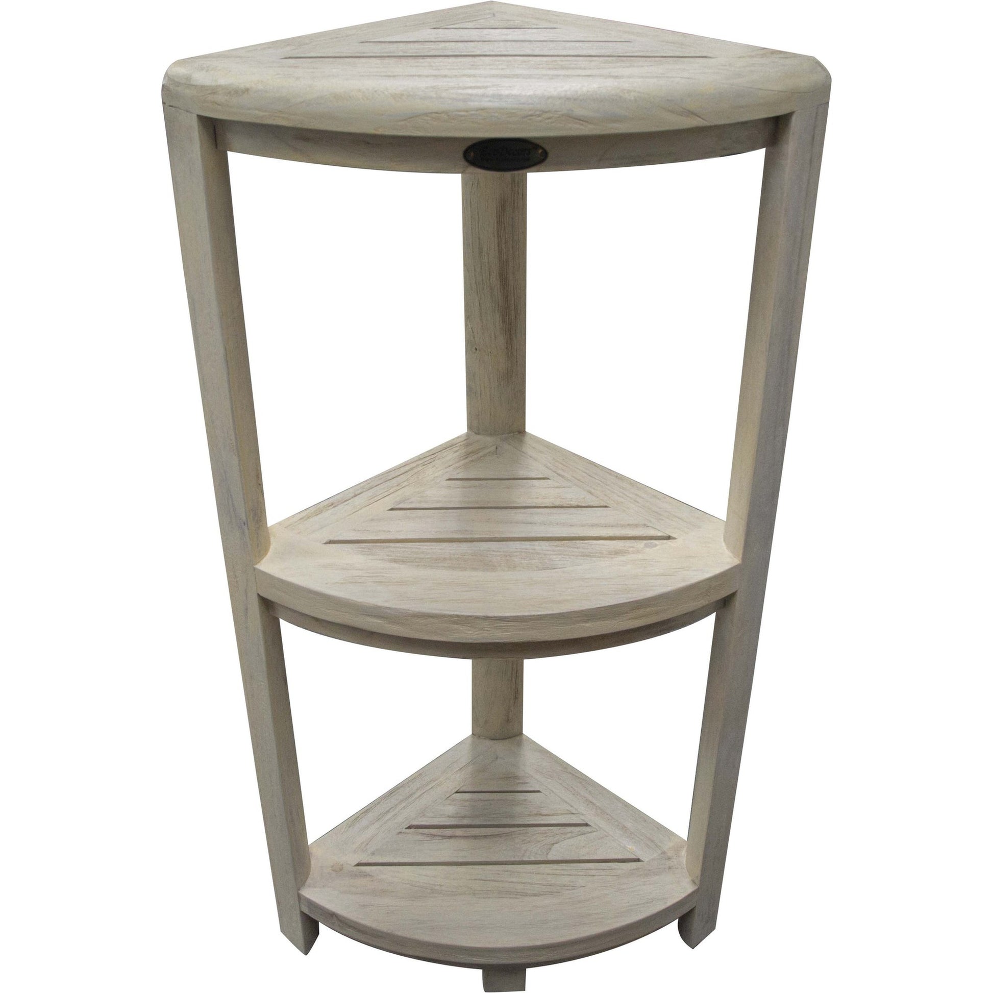 HomeRoots Teak Three Tier Corner Shower Shelf in White Finish