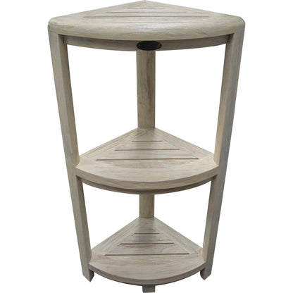 HomeRoots Teak Three Tier Corner Shower Shelf in White Finish