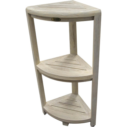 HomeRoots Teak Three Tier Corner Shower Shelf in White Finish