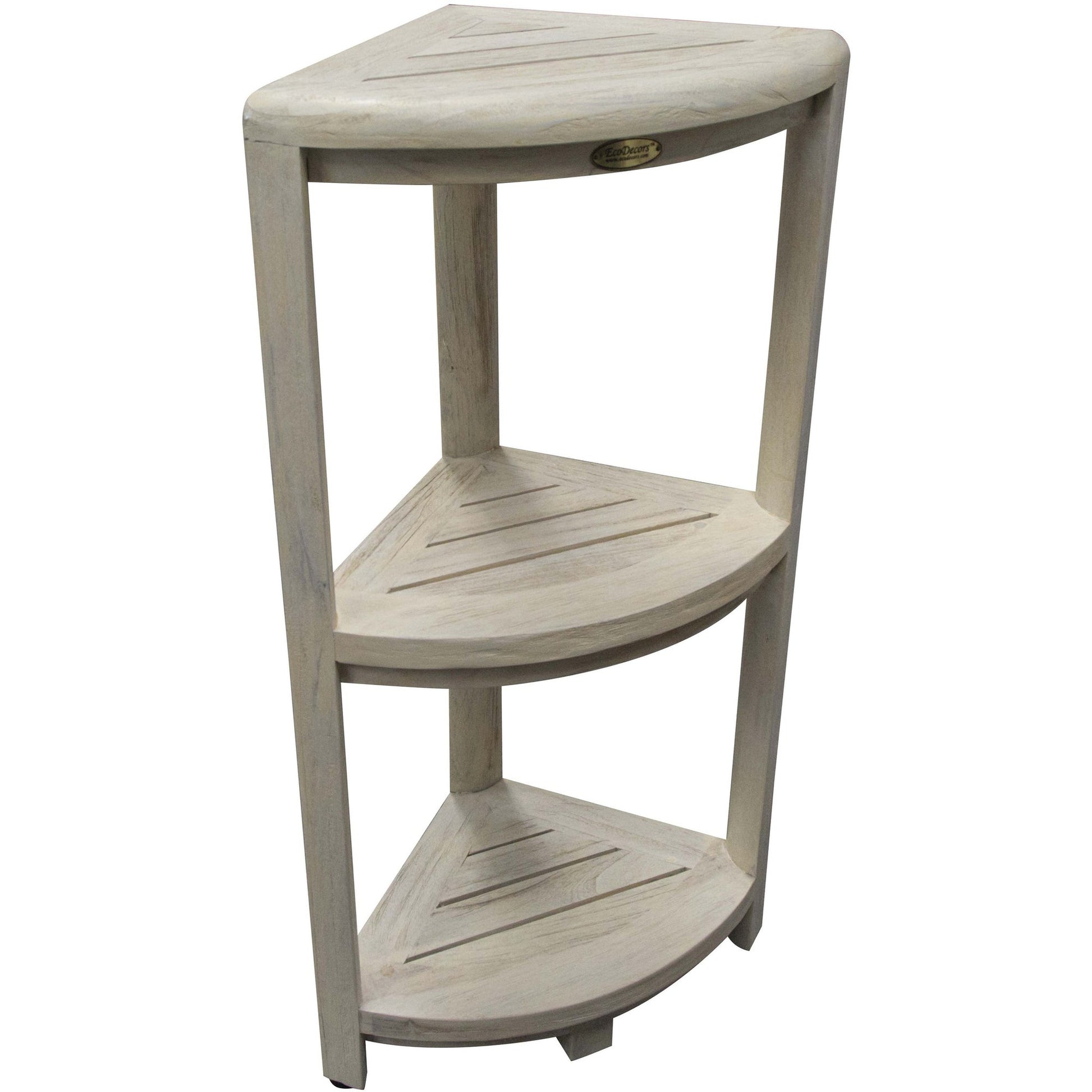 HomeRoots Teak Three Tier Corner Shower Shelf in White Finish