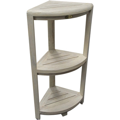 HomeRoots Teak Three Tier Corner Shower Shelf in White Finish