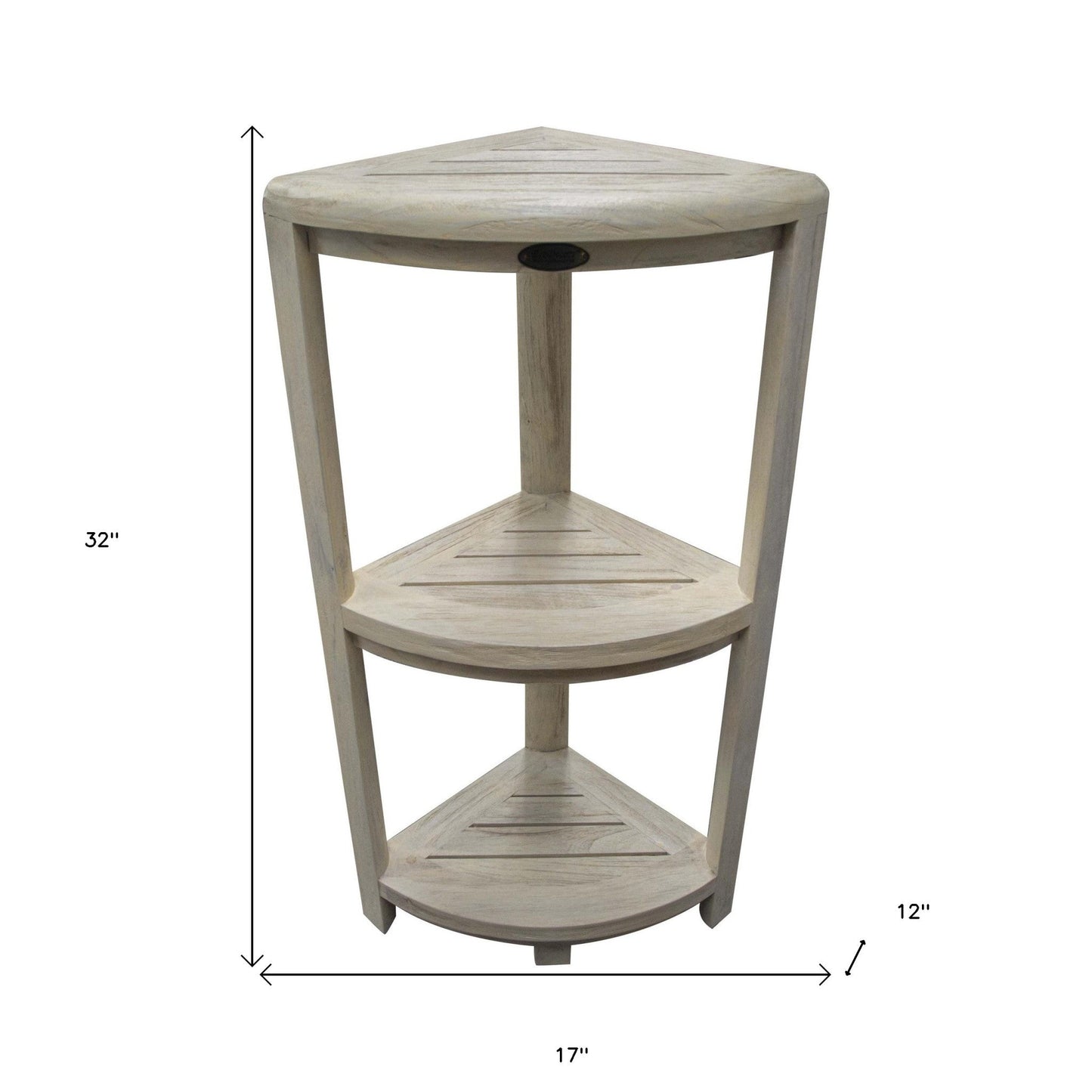 HomeRoots Teak Three Tier Corner Shower Shelf in White Finish