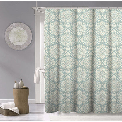 HomeRoots Teal And Cream Medallion Lattice Shower Curtain
